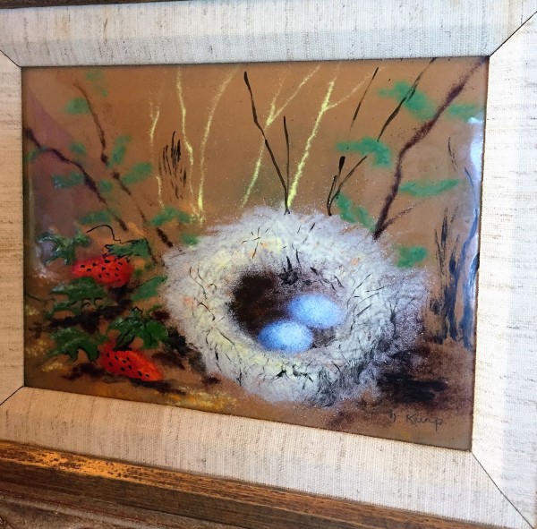 "Bird's Egg With Strawberries" enamel on copper by Max Karp
