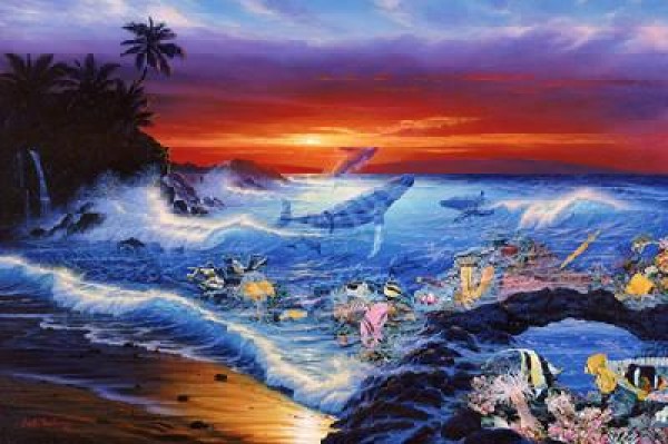 "Sea Vision" Triptych Mixed Media Graphic With Remarque by Christian Riese Lassen