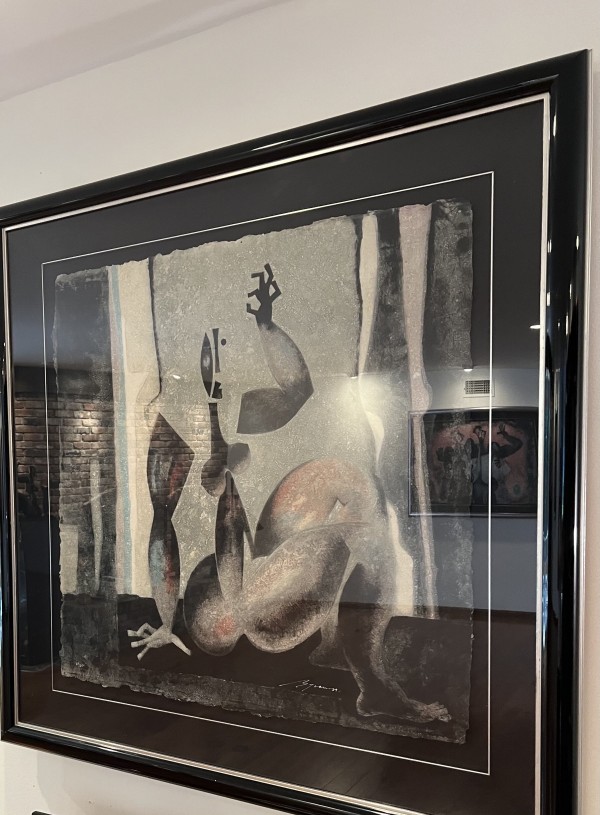 "On Stage" Acrylograph on heavy paper by Byron Galvez