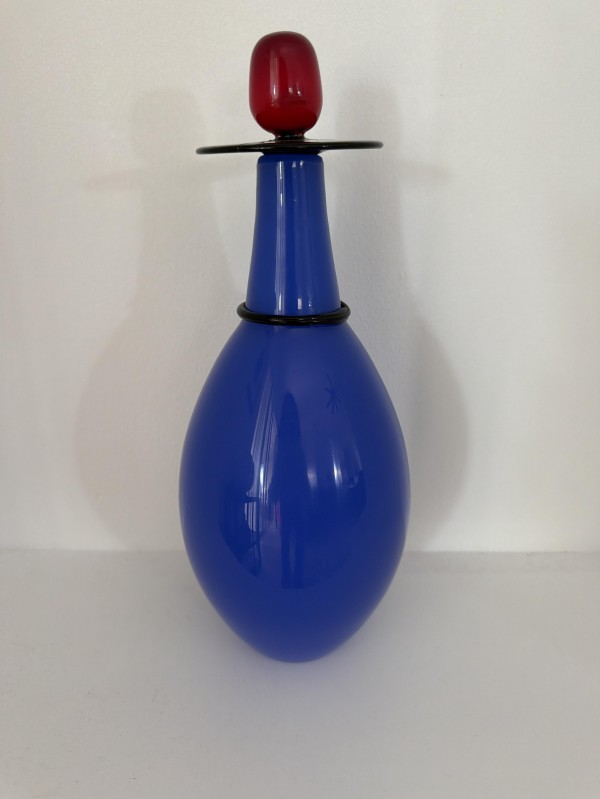 "Murano Hand-Blown Blue Decanter with Red Stopper" by Lino Tagliapietra and Marina Angelin