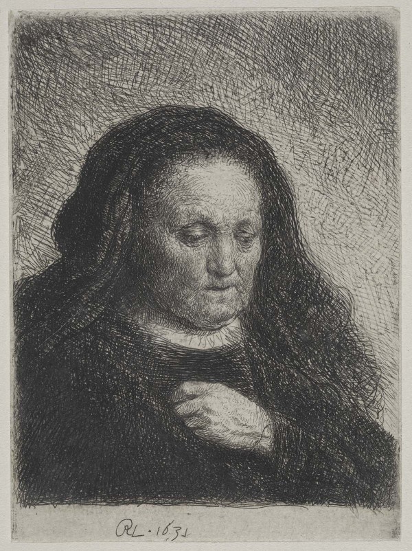 "The Artist's Mother with her Hand on her Chest": Small Bust Etching by Rembrandt