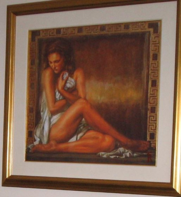 "Girl With Greek Key" Framed Serigraph by Tomasz Rut