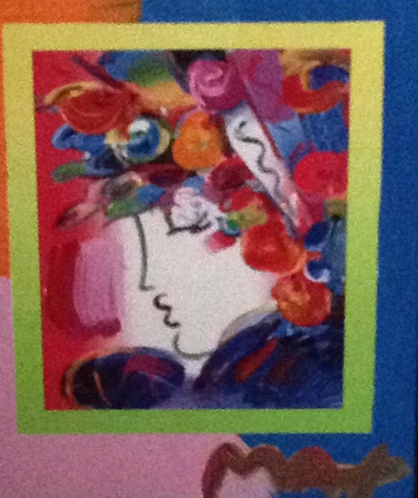 "Blushing Beauty on Blends" Unique Mixed Media Acrylic on Color Lithograph by Peter Max