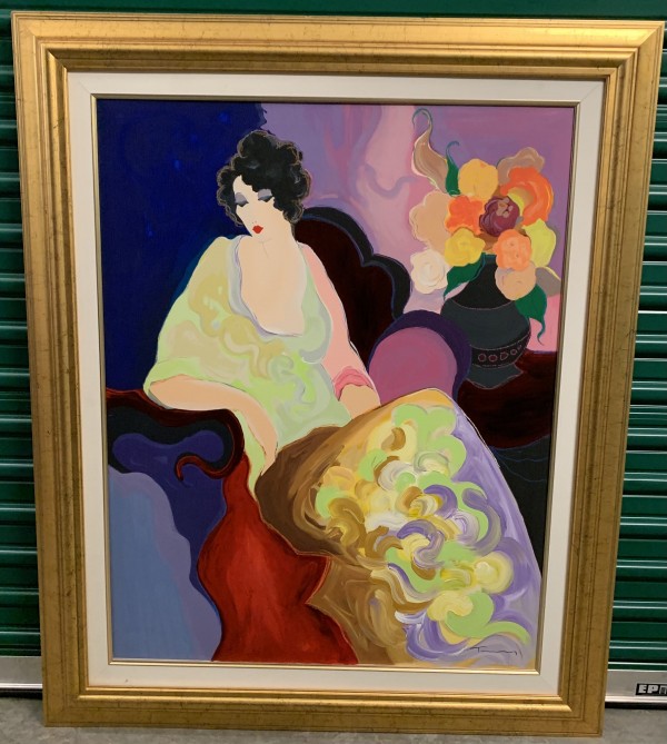 "Lady in Yellow" Serigraph on Canvas by Itzchak Tarkay