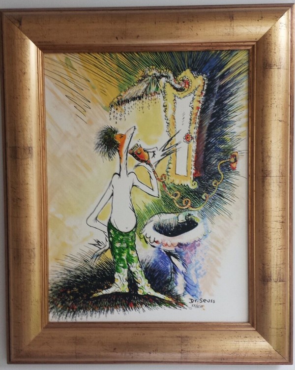 "Self-Portrait of a Young Man Shaving" Framed Serigraph on Canvas by Dr. Seuss