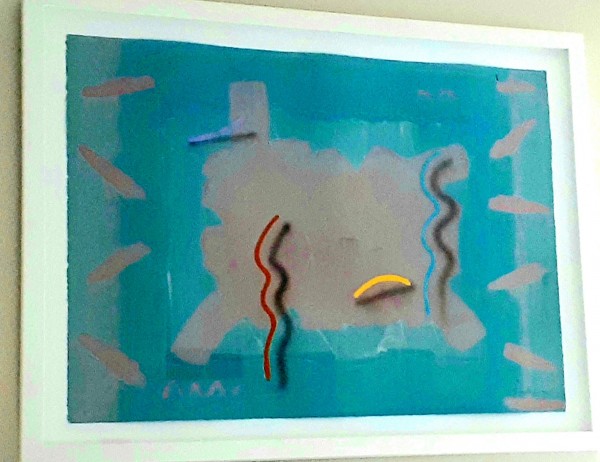 "Aerial View Blue" 1985 Original Acrylic on Paper by Mark Erickson