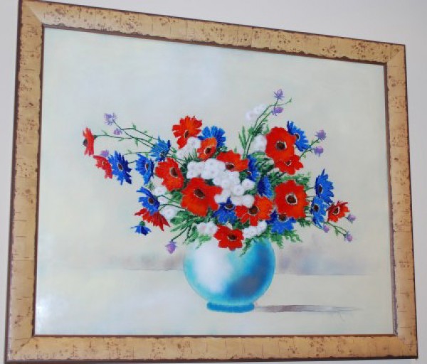 "Flowers in Vase" Enamel on Copper by Max Karp