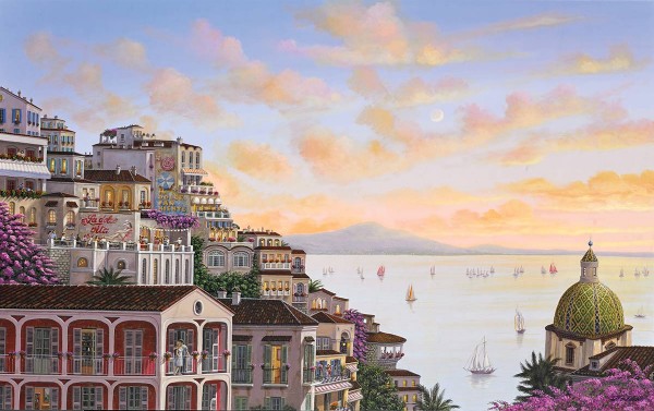 "Sunset in Positano" Digital Pigment Print on Canvas by Liudmila Kondakova