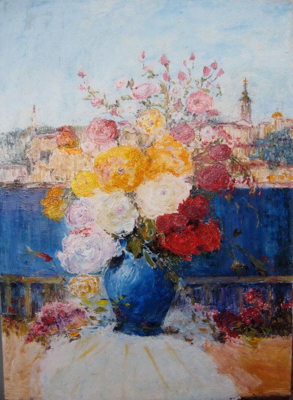 "Flowers and Belgrade" Original acrylic on canvas by Slobodan Paunovic