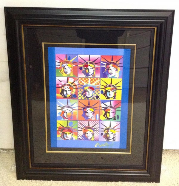 "Liberty and Justice For All III" Unique Framed Mixed Media Acrylic on Color Lithograph by Peter Max