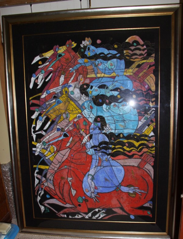 "Running Horses" Original Oil on Canvas by Jiang, Tie-Feng