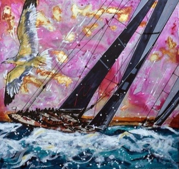 "Sail Away" Original Mixed Media on Aluminum by Michael Bryan