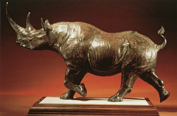 "Rhino Alert" bronze sculpture by Vince Valdez