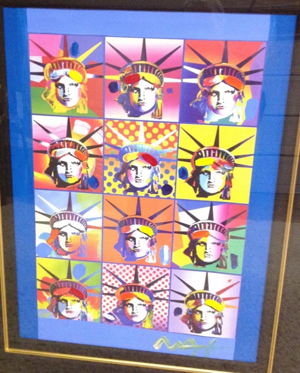 "Liberty and Justice For All III" Unique Mixed Media Acrylic on Color Lithograph by Peter Max