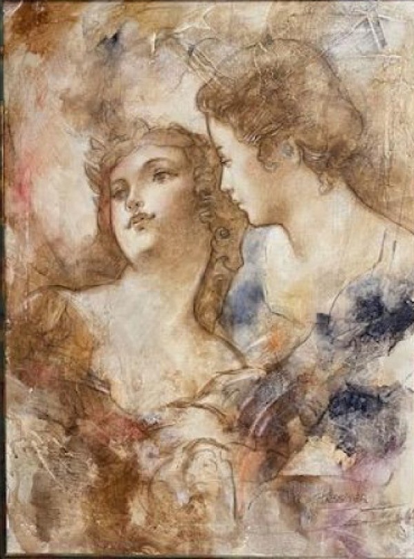 "Les Amoreaux" Original Mixed Media on Canvas by Francois Fressinier