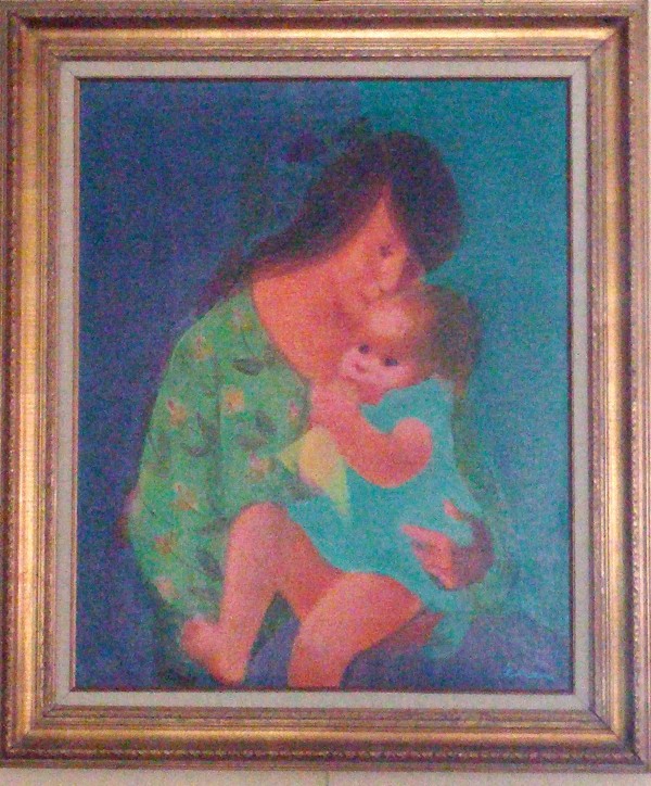 "Mother & Child" Framed Original Acrylic/Canvas by Gustav Likan