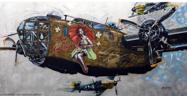 "My (flack) Umbrella" Original Mixed Media on Aluminum by Michael Bryan