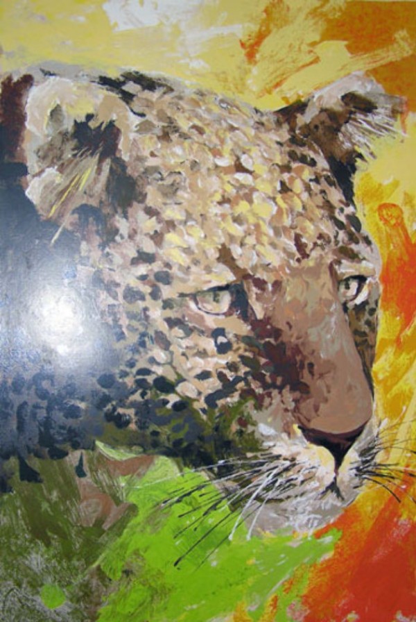 "Leopard's Head" Serigraph on Paper by Wayland Moore