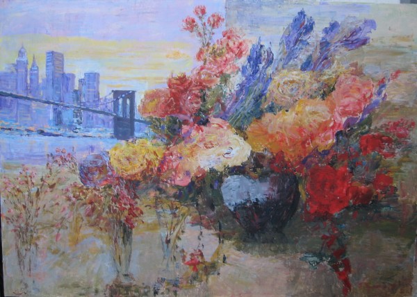 New York and Flowers original acrylic on canvas by Slobodan Paunovic