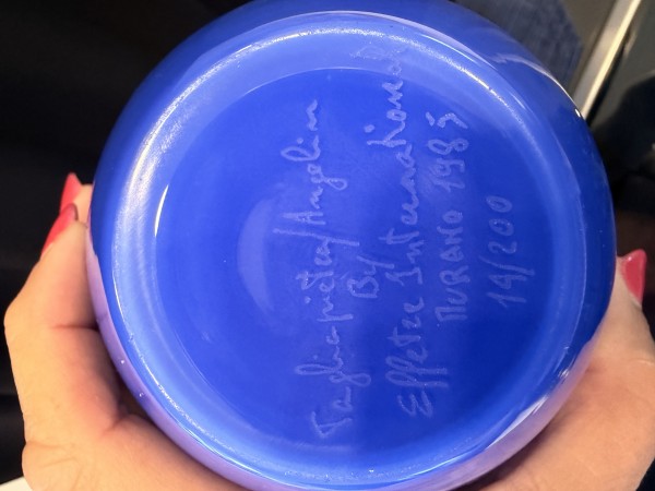 "Murano Hand-Blown Blue Decanter with Red Stopper" by Lino Tagliapietra and Marina Angelin