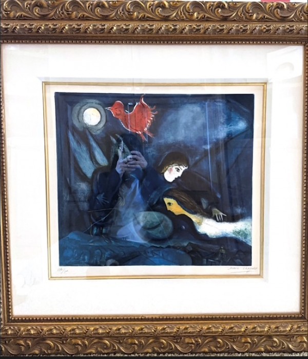 "Aleko and his wife Zemphira", Aquatint Etching in Color on Rives Wove Paper by Marc Chagall