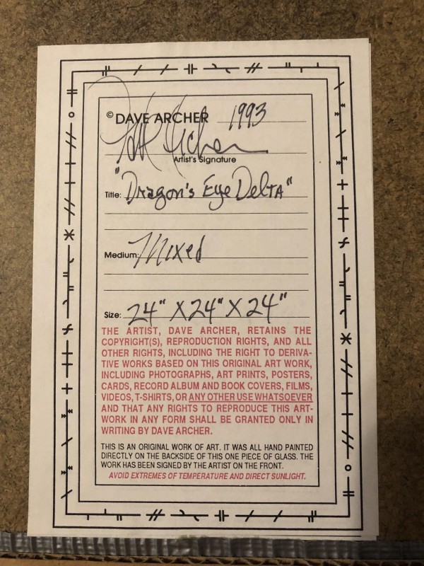 &ldquo;Dragon&rsquo;s Eye Delta&rdquo; Original 1993 reverse glass painting  by Dave Archer