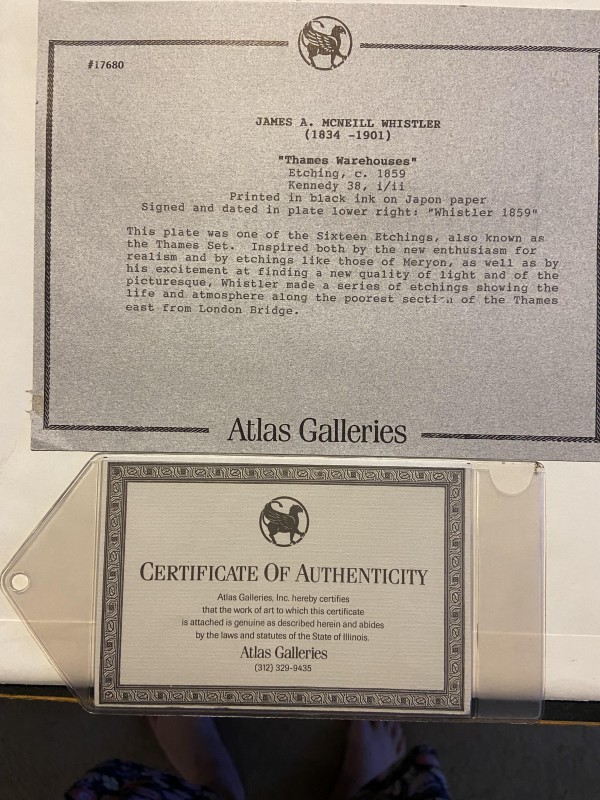 "Thames Warehouses" Etching by James Abbott McNeill Whistler