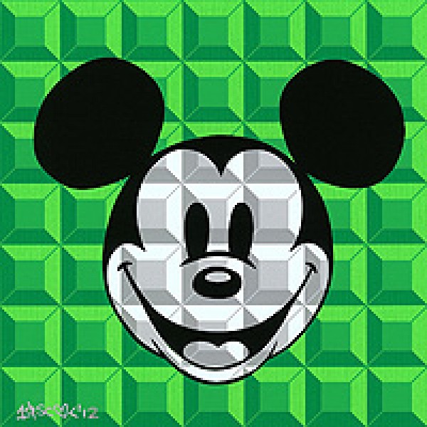 "8 Bit Block, Mickey in Green" Giclee/Canvas by Tennessee Loveless