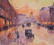 Along the Boulevard 1930 Original Acrylic on Canvas by Slobodan Paunovic