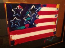 "Flag With Heart" Series III, Unique Mixed Media Acrylic on Lithograph