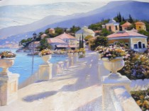 "Bellagio Promenade II" Hand-Embellished Giclee on Canvas by Howard Behrens
