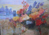 New York and Flowers original acrylic on canvas by Slobodan Paunovic