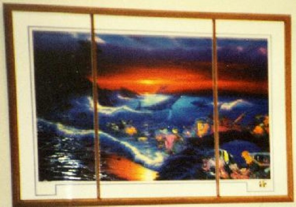 "Sea Vision" Triptych Framed  Mixed Media Graphic With Remarque by Christian Riese Lassen