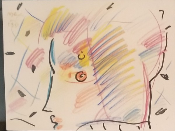 "Profile" Original drawing with pen and colored pencil by Peter Max