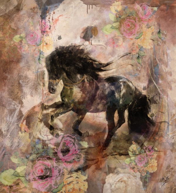 "Floral Horse" Open Edition Giclee on Canvas by Marta C Wiley